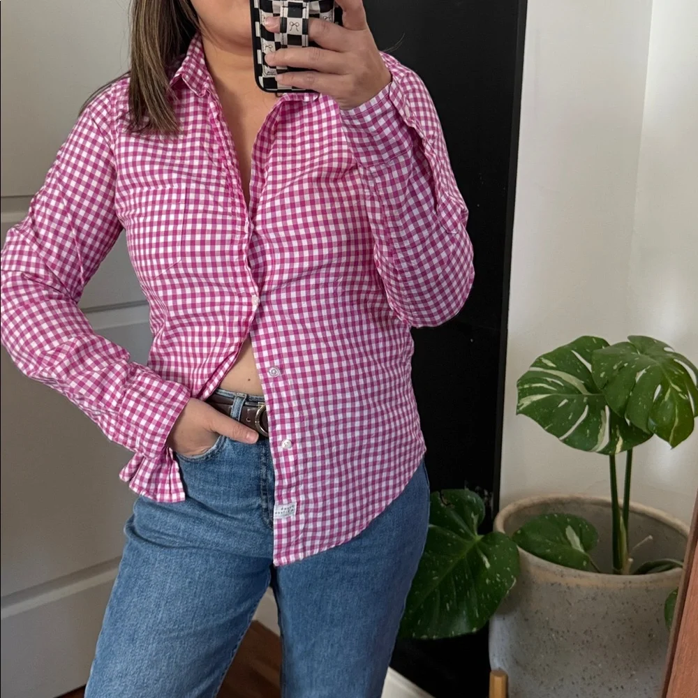 Frank & Eileen Multi Pink Gingham Signature Crinkle. Size S - Picture 5 of 9